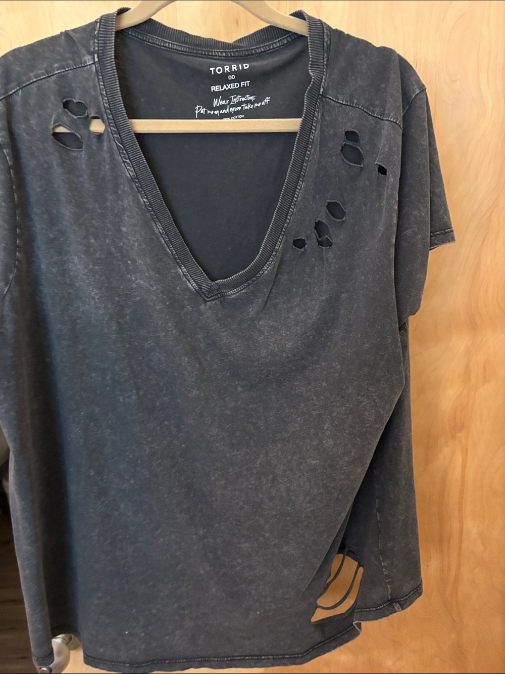 torrid Black Mineral Wash Distressed V-Neck Tee